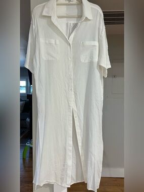 Z Supply White Textured Button-Down Cover up or Midi dress